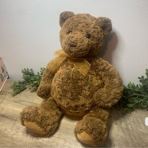 Gund Teddy Bear Oakley Plush Brown Stuffed animal 6441 gold bow ribbon RARE